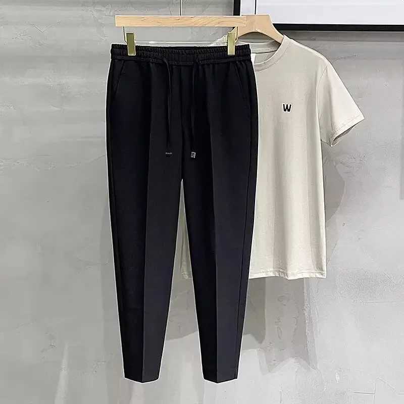 Casual Cropped Pants For Men Anti-wrinkle Korean Style Draped Suit Trousers Cone Shape Spring Summer Long Pants W250225