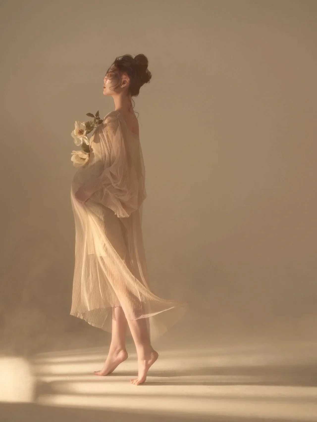 Women Photography Props Perspective Elegant Maternity Dresses Beige Mesh Pregnancy Dress Studio Shooting Photo Props X250224