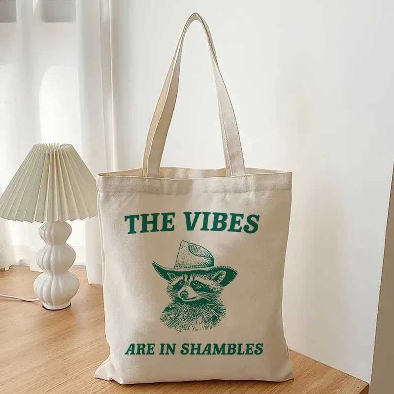 The Vibes Are in Shambles Pattern Women Tote Bag Portable Canvas Clutch Foldable and Reusable Shopping Bags Gift for Friends Z250224