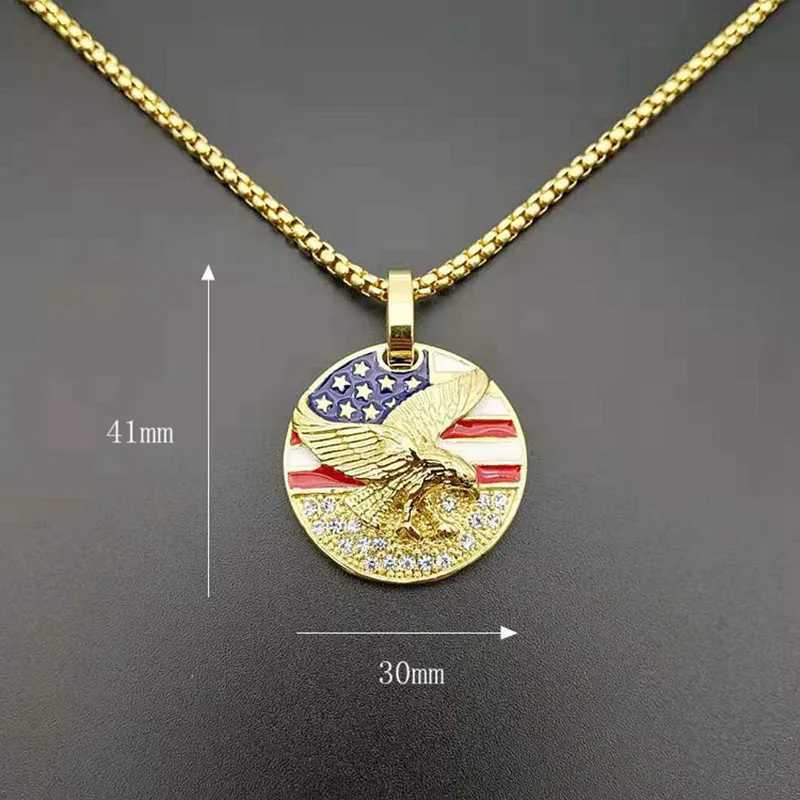 Hip Hop Rhinestones Paved Bling d Out Solid Stainless Steel Flag Pendants Necklace for Men Rapper Jewelry X250224
