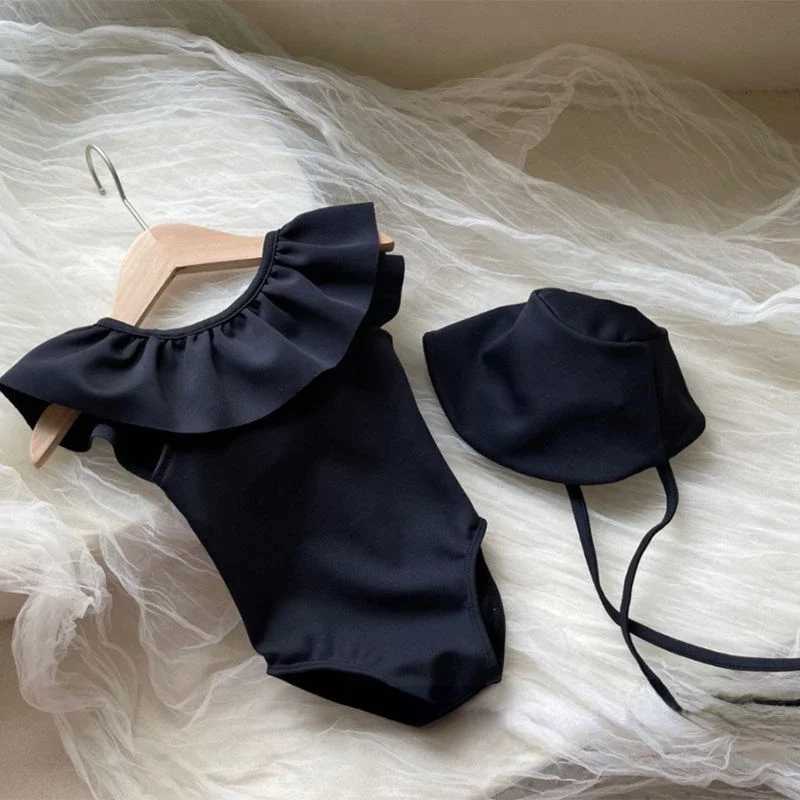 2023 childrens one-piece swimsuit solid sleeveless pleated womens swimsuit fashion swimsuit childrens swimsuit X250224