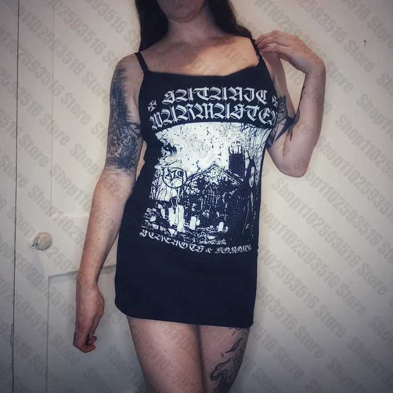 Short Dresses Gothic Clothing Punk Harajuku Emo Black Mini Dress Y2k Clothes Goth Rock Graphic Party Womens Summer Woman MidiXJ250224