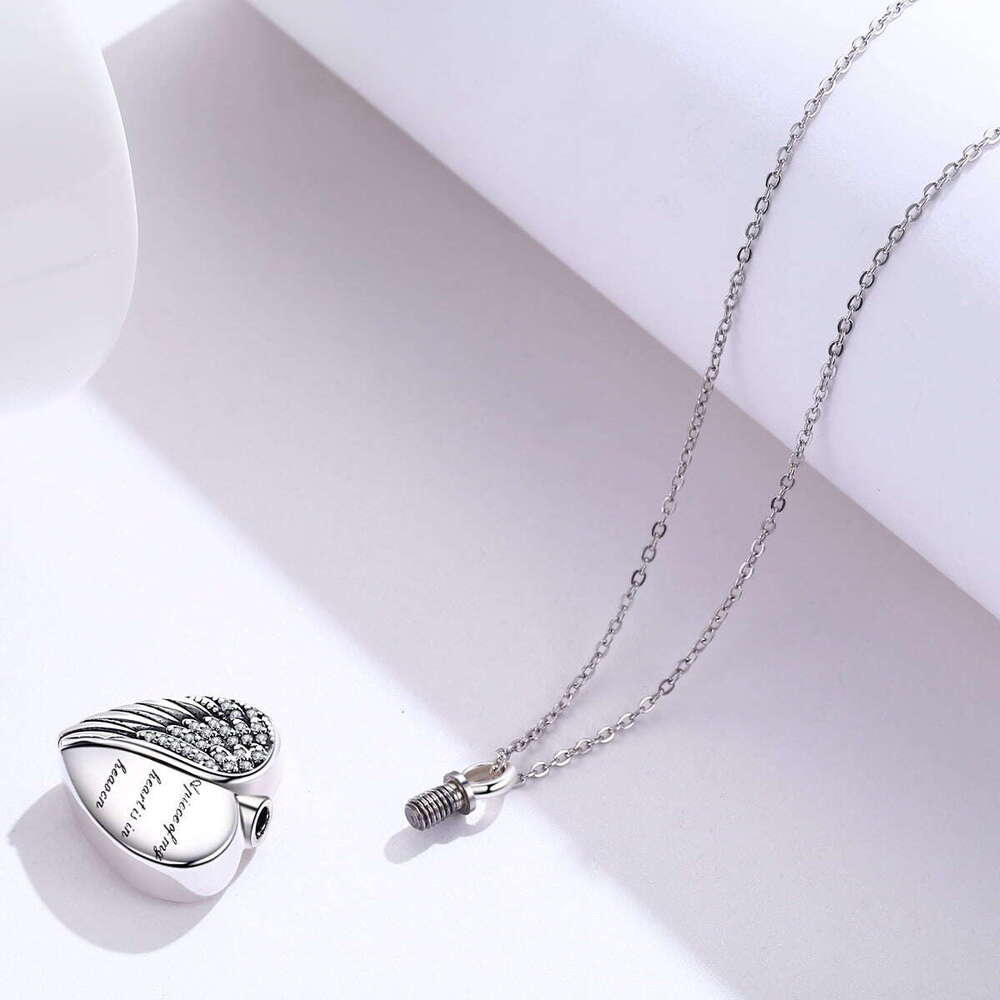 l Wing Urn Ashes Sterg Sier Heart Memorial Keepsake Pendant Necklace Cremation Jewelry Gifts for Women