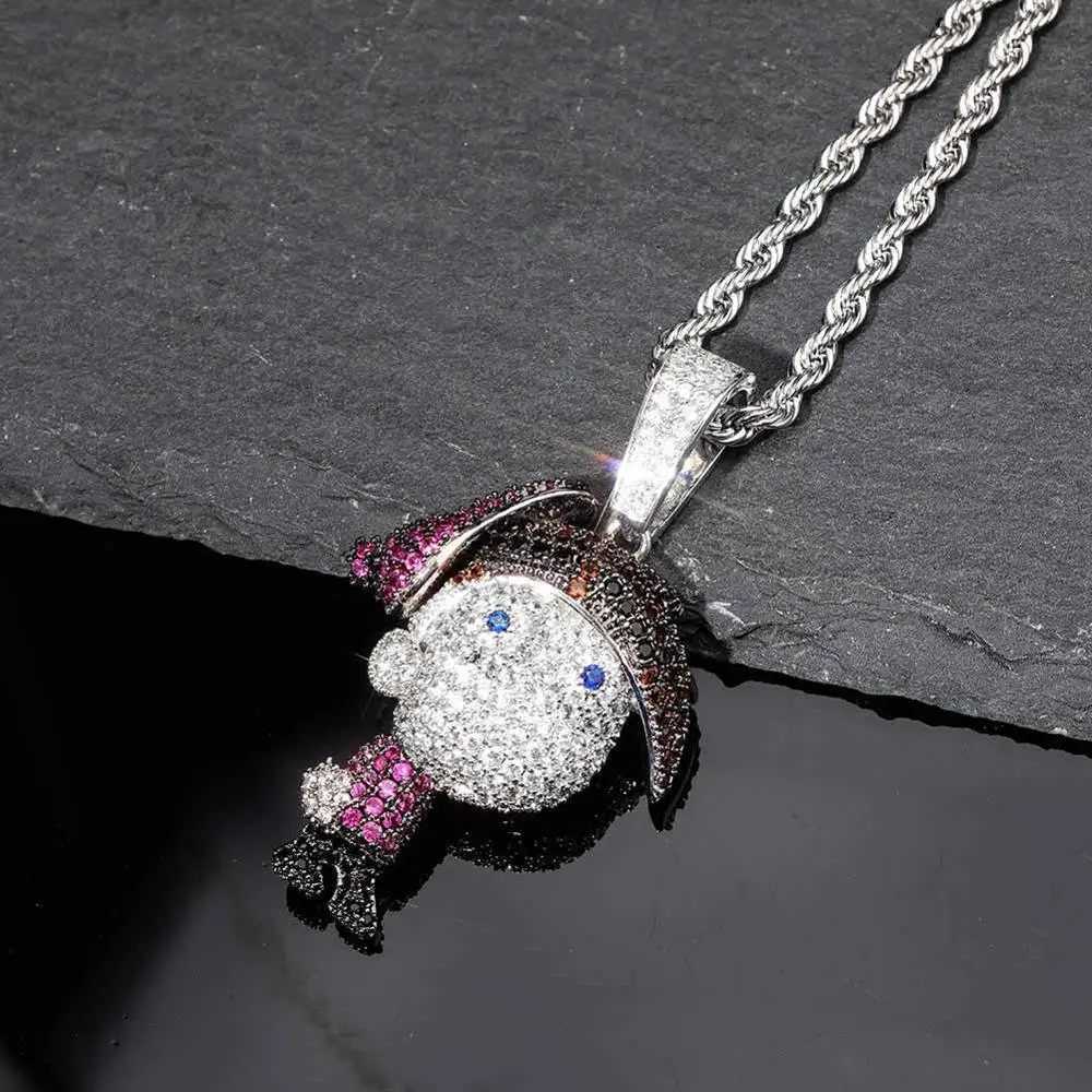 4 AAA Cubic Zirconia Paved Bling Out Villain family Cartoon Timmy Pendants Necklace for Men Hip Hop Rapper Jewelry X250224