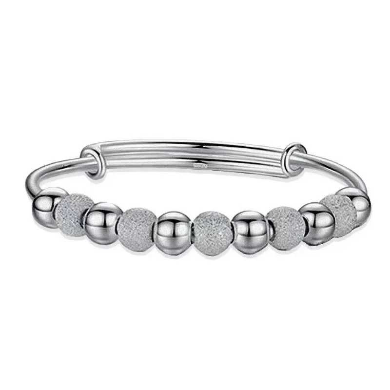 2024 New Trend Luxury Silver Color Lucky Bead Bracelet for Women Charm Adjustable Stainl Steel Bangles Wedding Bride JewelryXJ250225