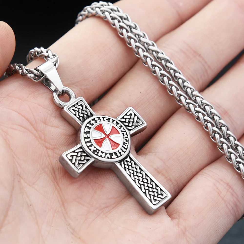 Vintage Punk 316L Stainless Steel Templar Red Knight Cross Pendant Necklace for Mens Fashion Amet Jewelry Gift Set X250224