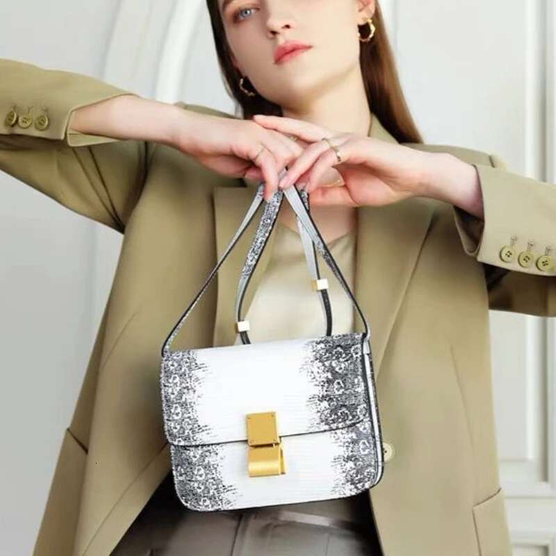 New Fashion Tofu Top Quality Leather Design Lizard Pattern Classic Crossbody Underarm Shoulder Women's Box Bag