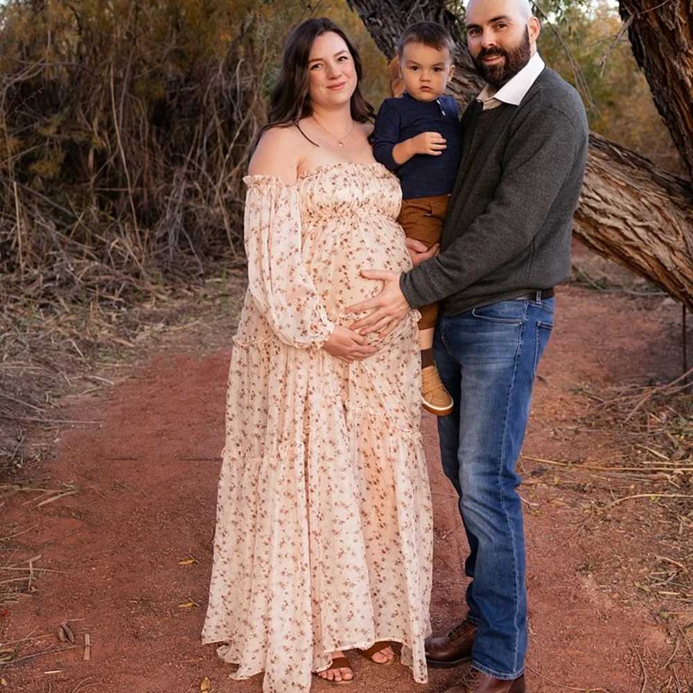 Elegant Maternity Dress With Floral Chiffon One Shoulder Stretch Enlarged Size Pregnant Women Photography Dress X250224