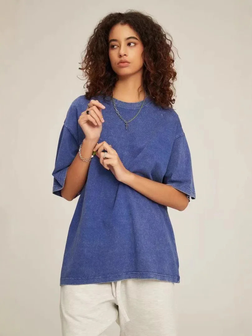 230g T-shirt Oversized Acid Washed Tee Print Retro Punk T-shirt For Mens Womens Adults 100% Cotton Harajuku Casual Streetwear 250225