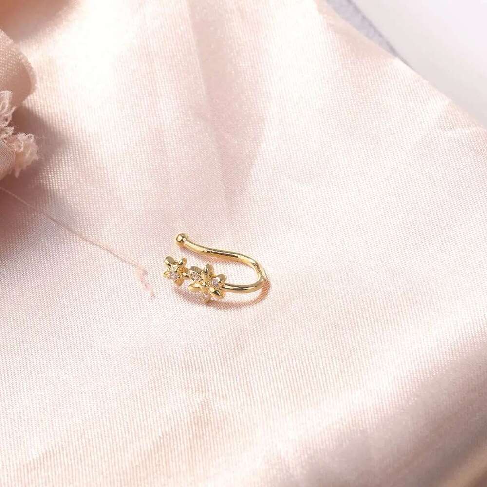 1pc Double wer Charm Copper Inlaid Zircon U-shaped Clip Fake Nose Ring Female No Piercing Jewelry