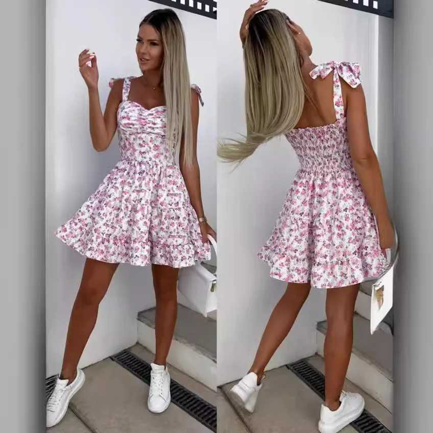 Women Summer Dress Sexy Strapless Bow Tie Vacation Boho Beach Short Sweet Dresses Vestidos Backless Ele Dresses One Piece LadiesXJ250224