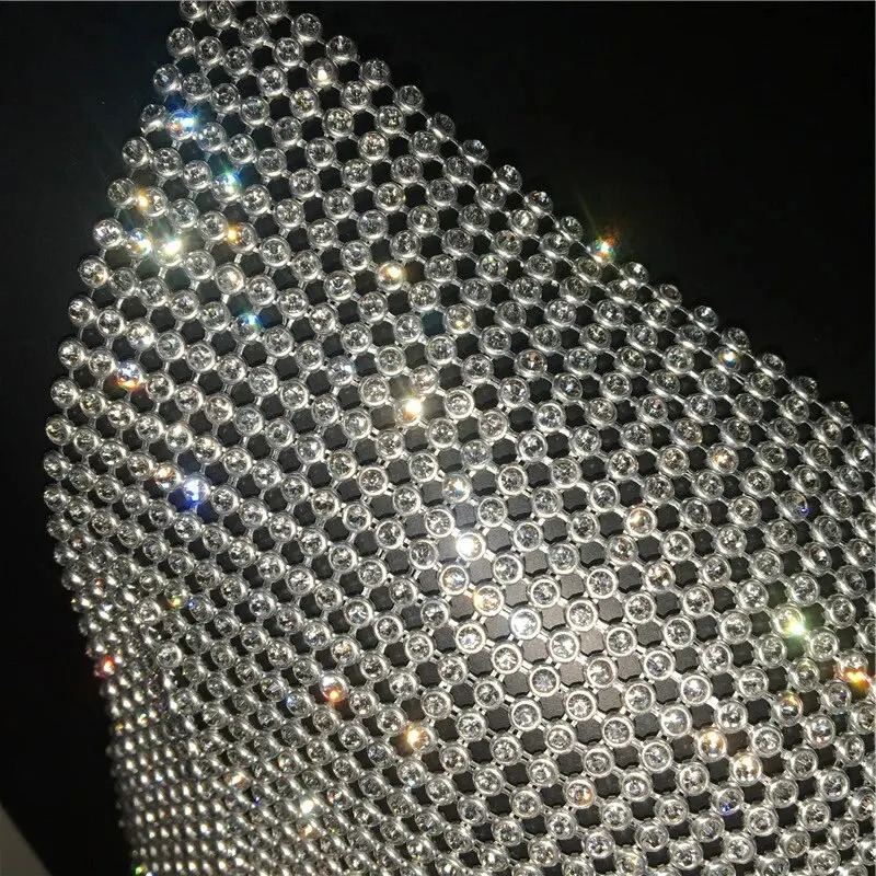 Festival Brilliant Rhinestone Backless Party Crop Top Women 2024 Summer Glitter Evening V Neck Diamonds Metal Tank Tops 250224