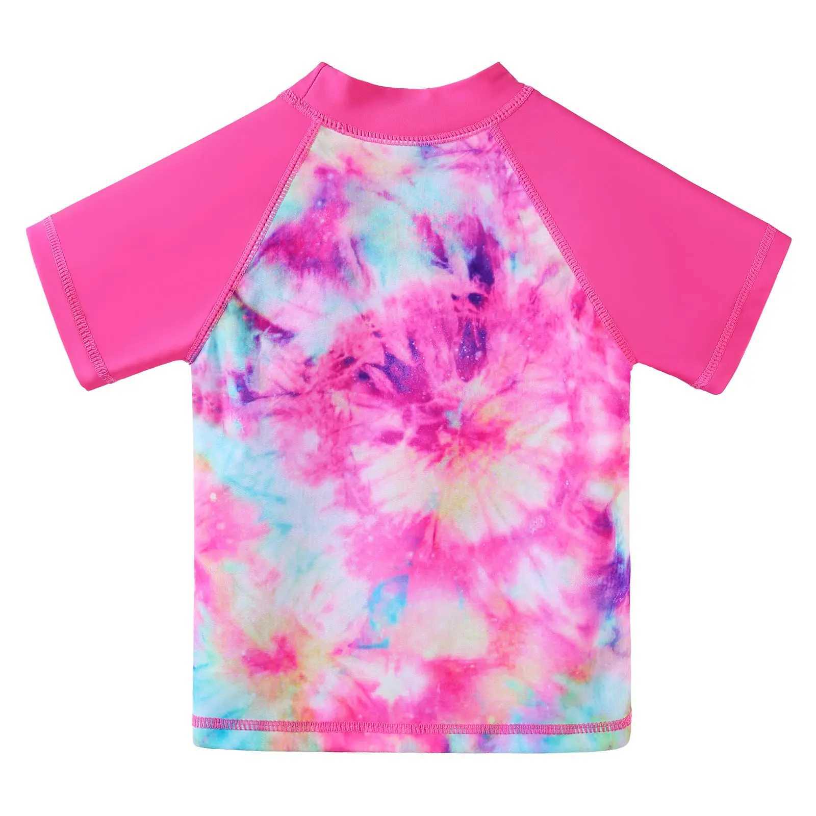 Kids Two Pieces Swimsuit UPF 50+ UV Sun Protective Swimwear Short Sleeve Rashguard Beach Wear Children Bathing Suit X250224