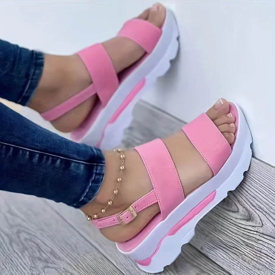 Open Toe Shoes Summer Women Non Slip Durable Womens Sandals Wedges Basic Buckle Slippers Women Zapatos De Mujer Footwear 250224