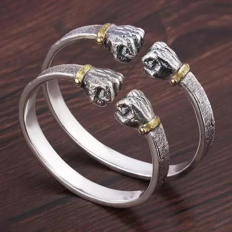 Domineering Silver Bangles Mens and Womens S925 Pure Silver Personalized Retro Solid Color Silver Open Boxing Bracelet Gift 250220