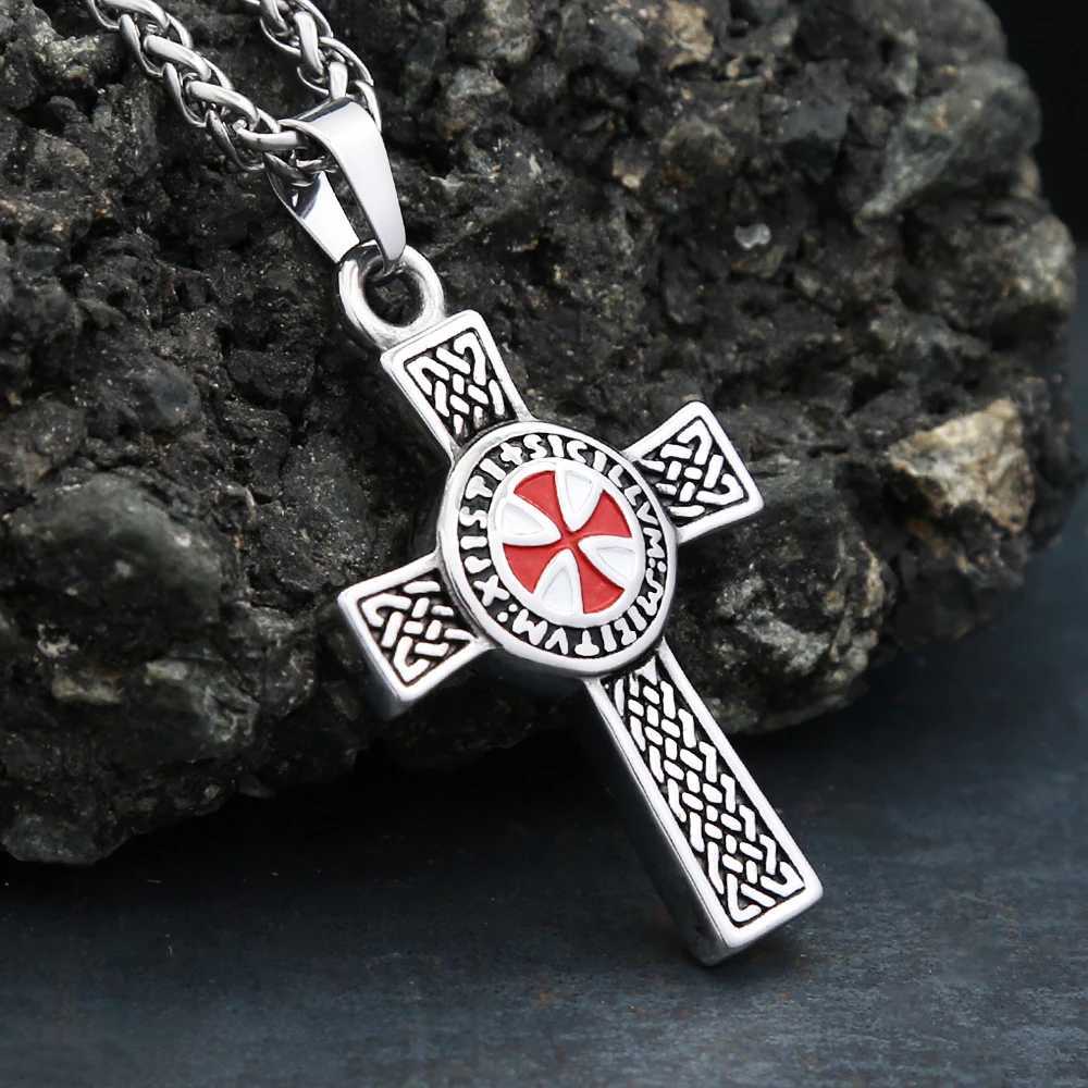 Vintage Punk 316L Stainless Steel Templar Red Knight Cross Pendant Necklace for Mens Fashion Amet Jewelry Gift Set X250224