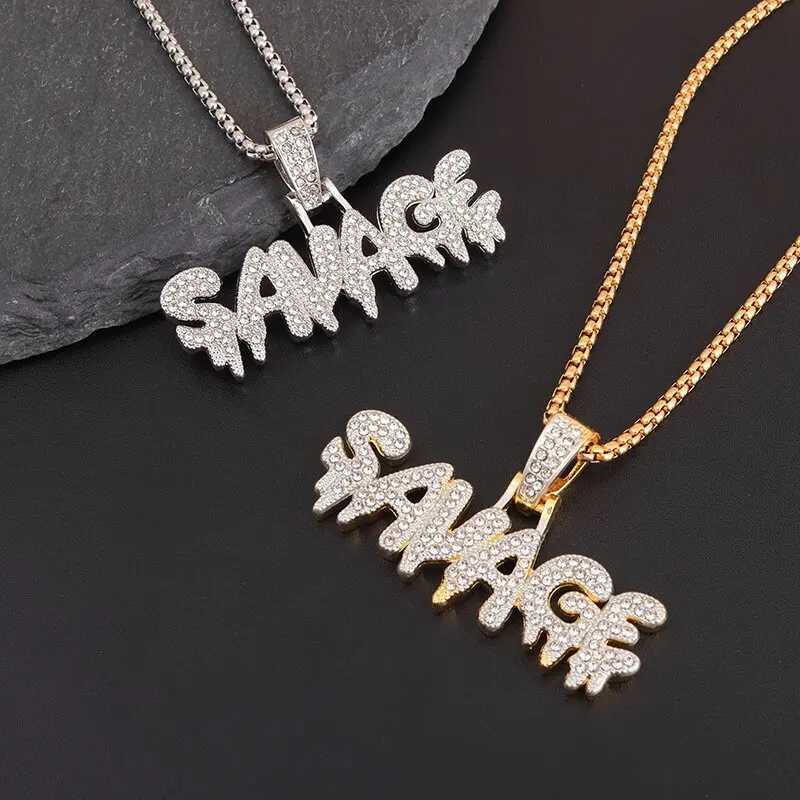 Hip Hop Out Alphabet Savage Pendant Necklace Cool Mens Bun Hip Hop Rock Rap Jewelry Gift X250224