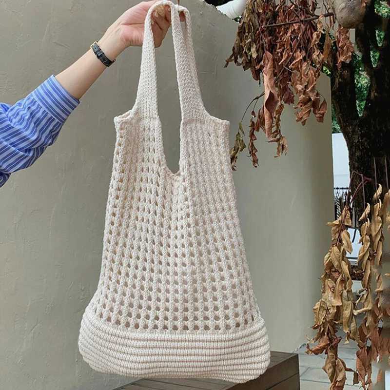 Large Capacity Crochet Shoulder Bag Knitted Hollow Shoulder Bag Underarm Bag Women's Shopping Totes Casual Beach Commuting Bag