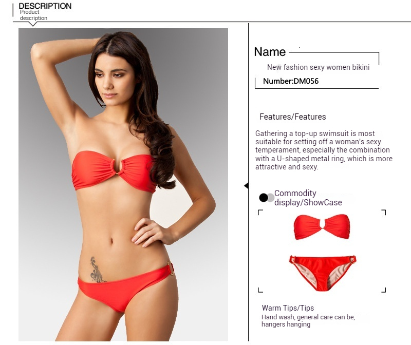 sexy swimwear 2025 new solid color strapless pleated U-shaped accessory bikini women's split swimsuit