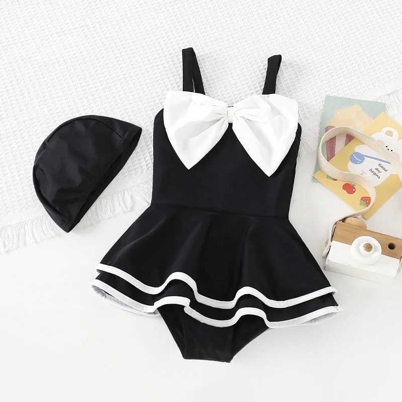 Little Girls One-Piece Sling Swimsuit Soft Big Bow knot Cake Dress Swimming Wear for Baby Girl Swimsuits with Free Swim hat Set X250224