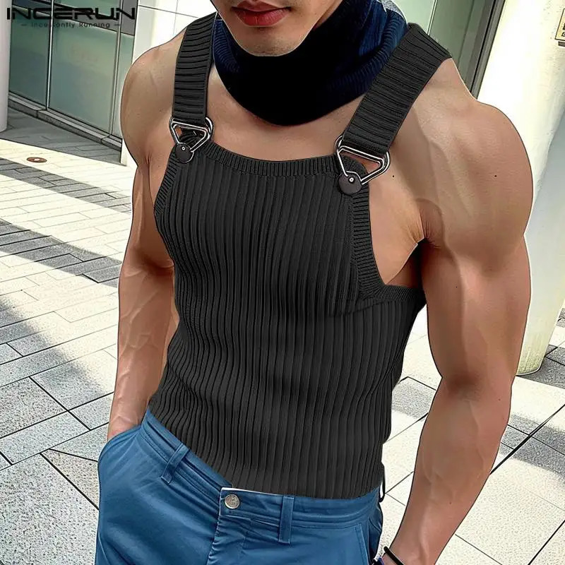 2024 Mens Tank Tops Solid Color Knitted Sleeveless Button Streetwear Casual Vests Summer Fitness Fashion Men Clothing INCERUN 250224