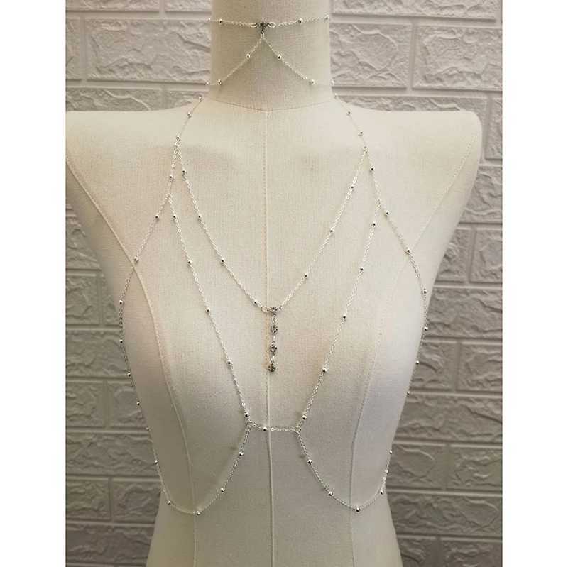 Metal Body Bust Chain Jewelry for Women Sexy Sty Hollow Bikini Ladies Breast Crystal Body Chain Decoration Fashion JewelryXJ250224