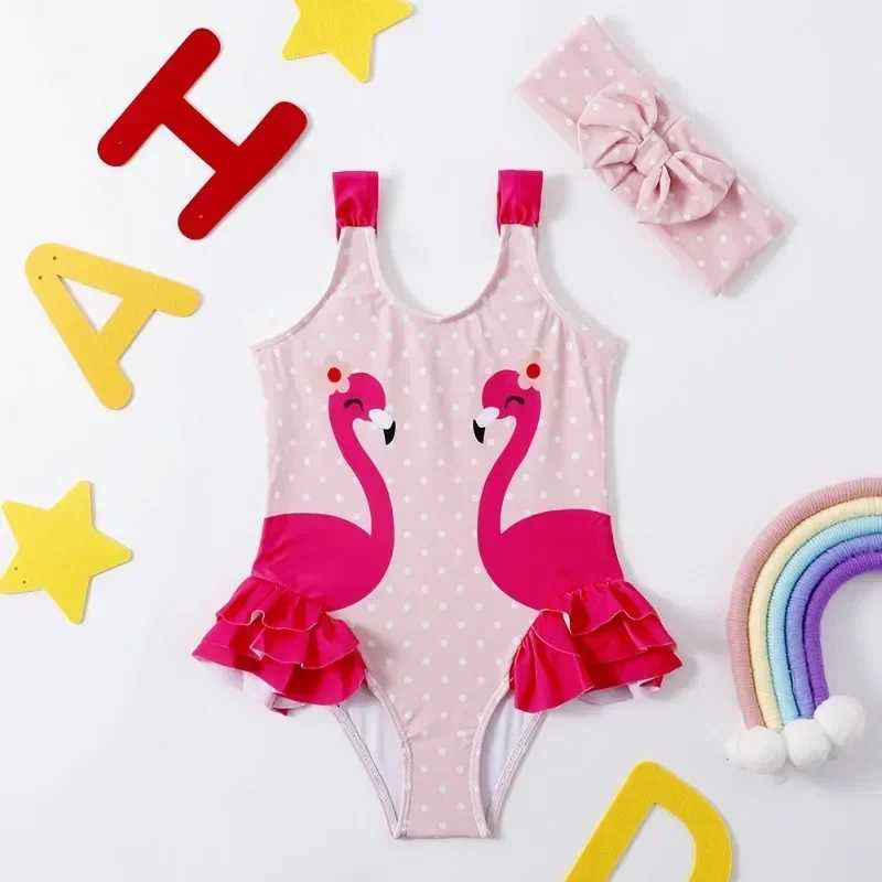 Baby Girls Swimwear Mermaid Carton Print Toddler Kids Ruffle One-piece Swimsuit Bathing Suit Girls 90-120cm Beachwear Swimming X250224