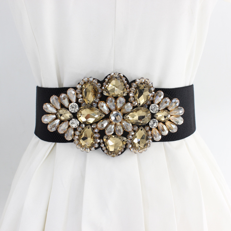 Crystal Embellished Dresses Peplum Wide Stretch Waist Cincher Belts