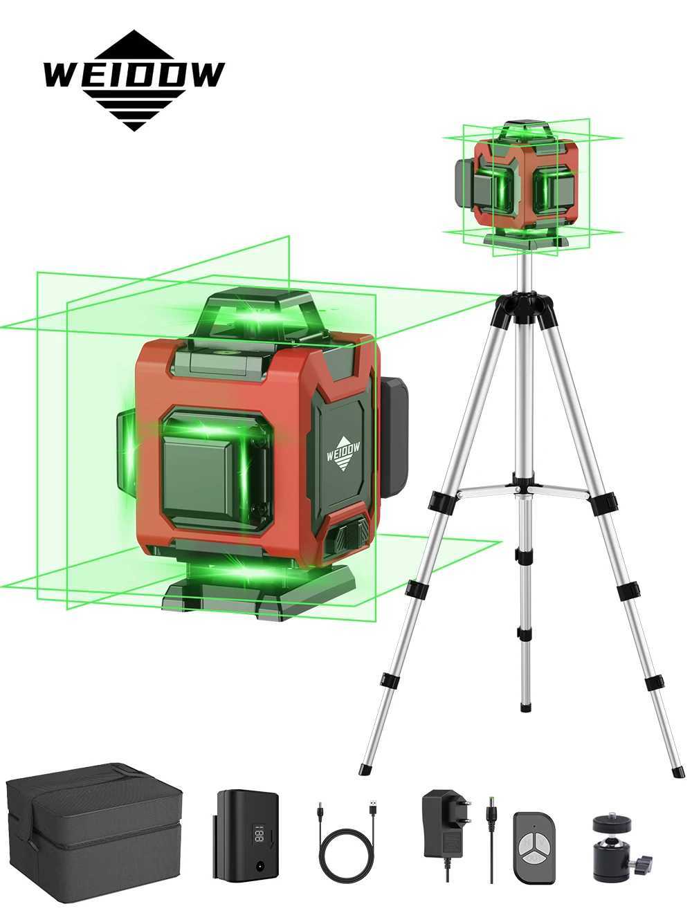 WEIDDW Professional Laser level 4D 16 Lines with 39.37 Inch (1M)Tripod 360Self-leveling Laser Levels Green Beam Level Laser X250225