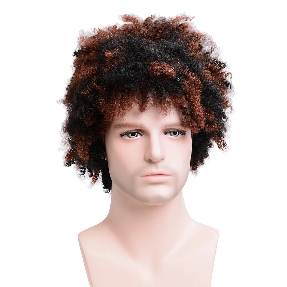 Men Short Curly Synthetic Wigs for Mens Daily Wig Mix Male Curly Natural Hair Heat Resistant Breathable 250224
