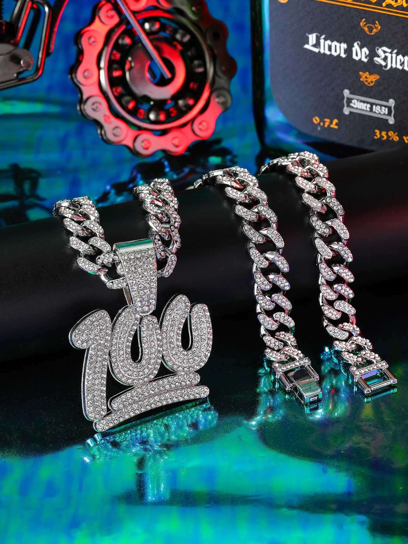 1 piece new hip hop number 100 points pendant necklace street rock punk pendant Cuban chain suitable for mens daily wear X250224