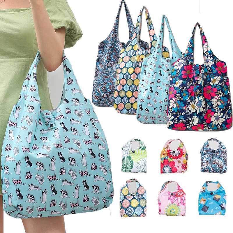 Large Foldable Shopping Bag Reusable Eco Bag Grocery Package Beach Toy Storage Bags Shoulder Lemon Printing Pouch Tote Pouch Z250224