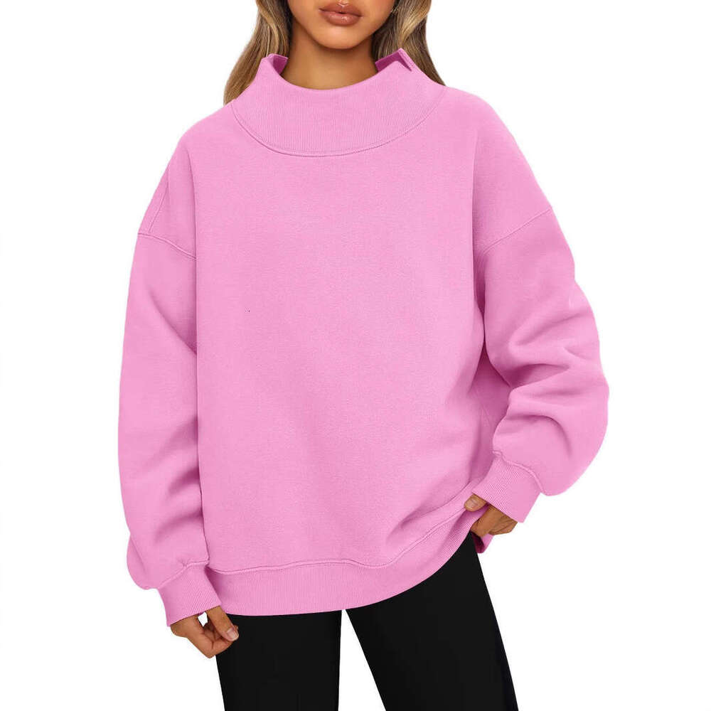 European And American Women's Long Sleeved High Neck Pullover Sweatshirt Casual Hoodie With Fleece Top For Women