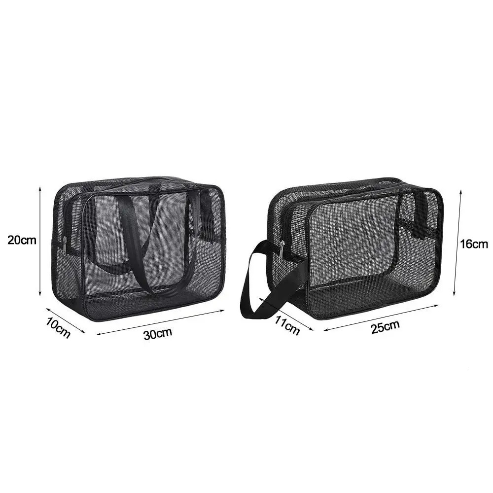 Portable Bathing Bag Mesh Shower Toiletry Pouch Travel Makeup Storage Holder Big Pockets Bathroom Carry Tote 250305