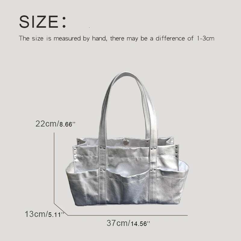 Korean Casual Tote Bags For Women Designer Handbags Purses 2024 New In PU Oil Wax Leather Rivet Multiple Pockets Shoulder