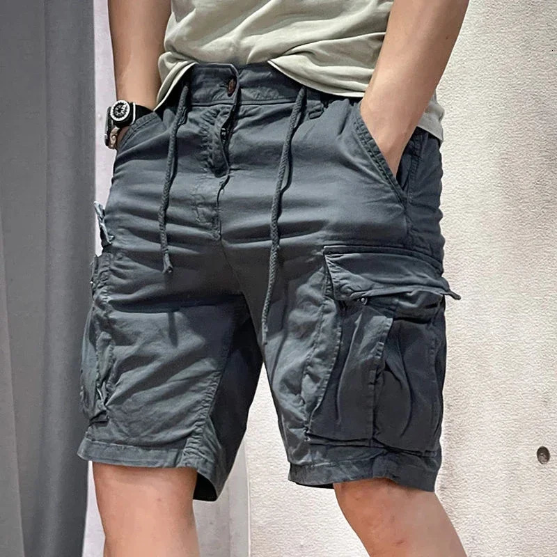Male Bermuda Short Pants Half with Zipper Mens Cargo Shorts Draw String Strech in er Comfortable Harajuku Loose Wide 250225