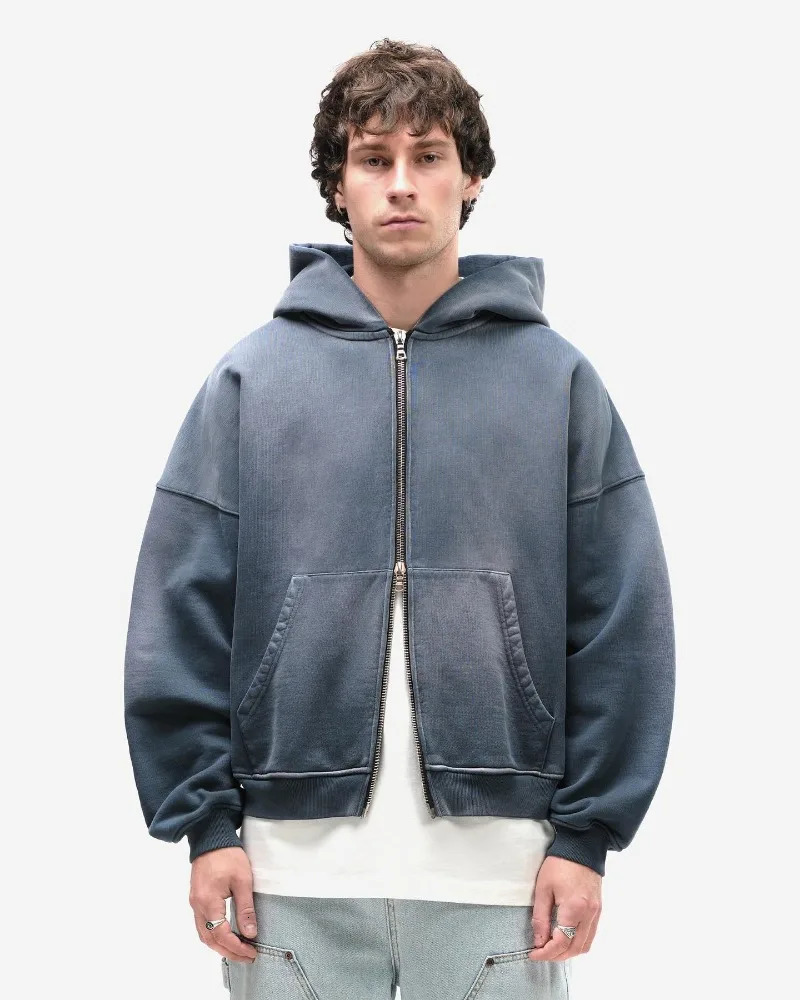 Y2K Harajuku Style Fashion Gothic Blue Gradient Zipper Hoodies Men Streetwear Hip Hop Casual Joker Couple Sports Sweater Top 250225