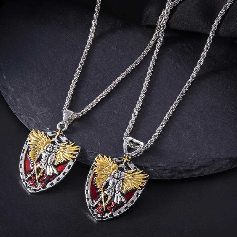 Gothic Hip Hop Knight Templars Swords Shield Pendant Vintage Necklace for Men X2502241