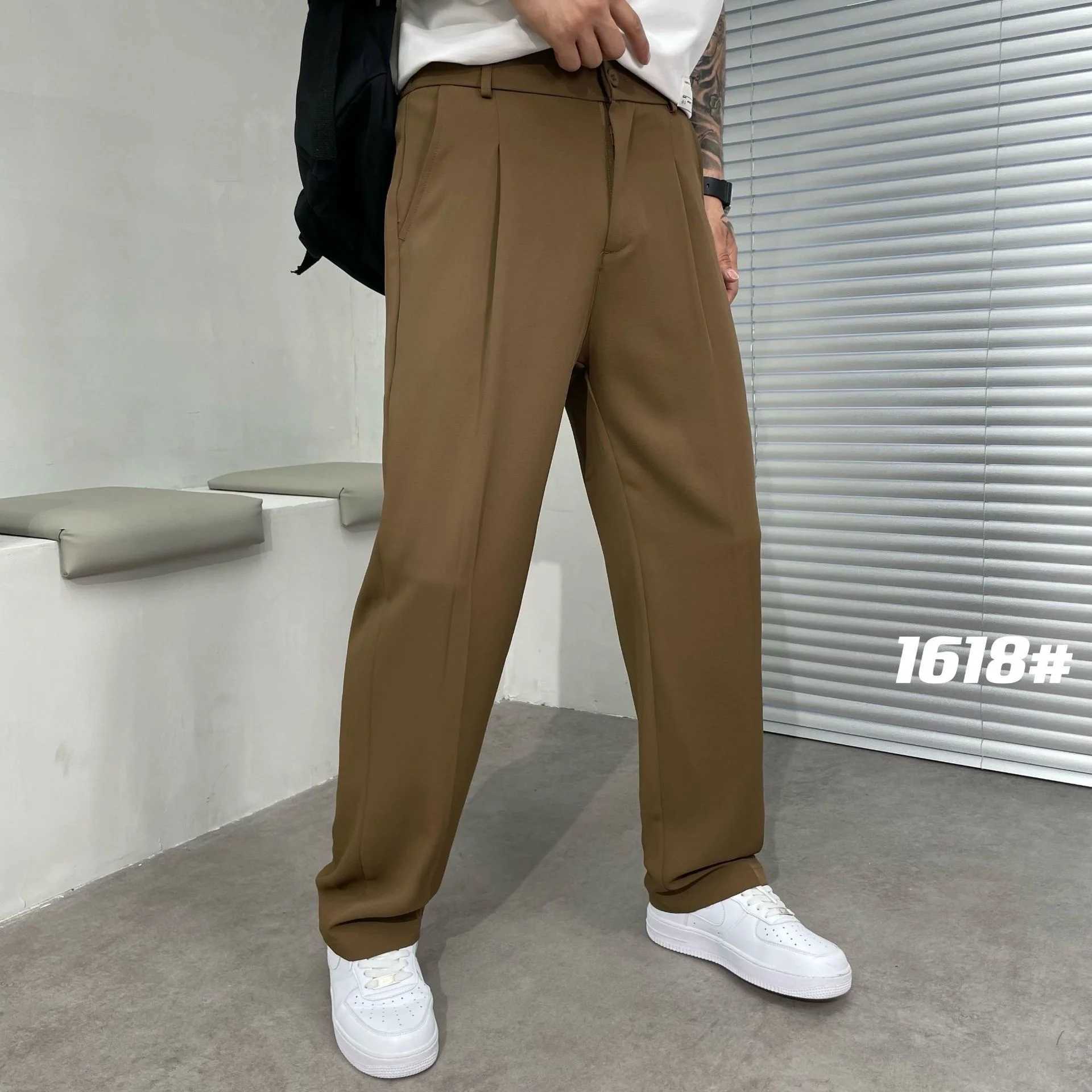 Ice Silk Loose Straight Suit Pants For Men Summer Sold Color Stretch Business Casual Suit Classic Korea Styles Thin Trousers W250225