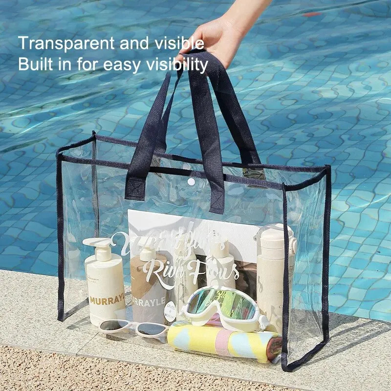 1PC Transparent Waterproof Portable Cosmetic Bag Transparent Travel Bag Fashionable PVC Beach Bag 250224