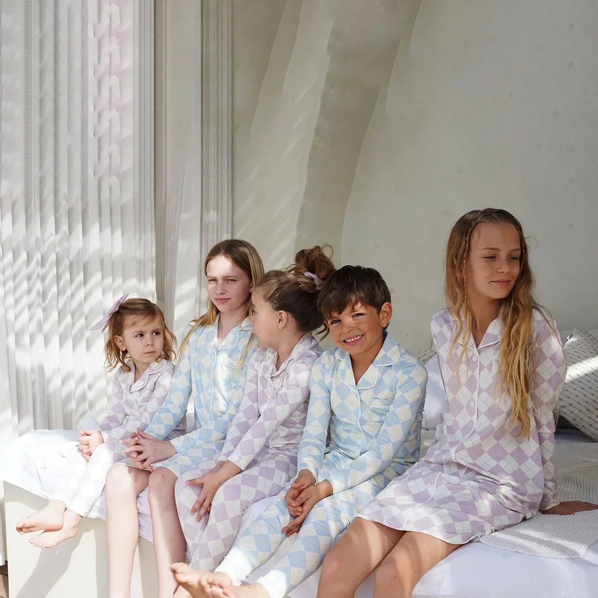 AP spring summer argyle plaid soft dress set footie pjs family matching clothing 250221