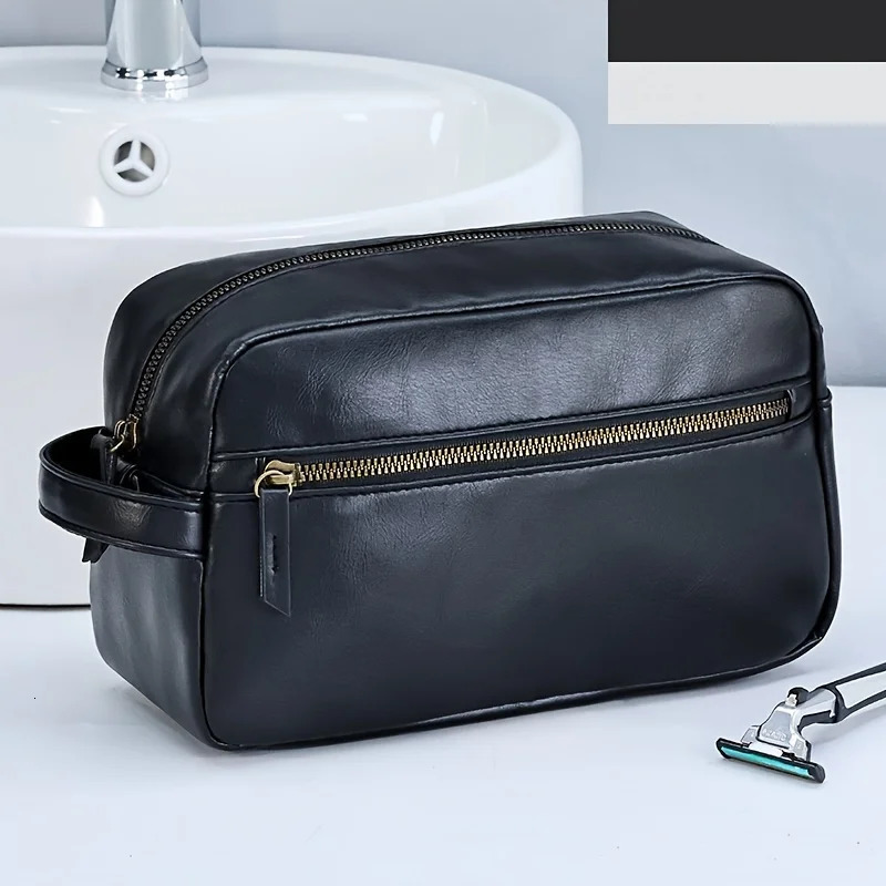 Fashionable PU Leather Toiletry Bag With Side Handle For Skin Care Makeup Grooming Essentials Travel Organizer 250224