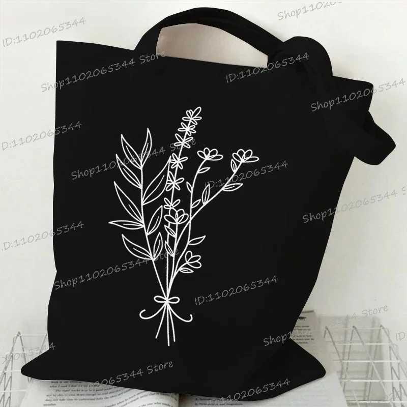 Vintage Wildflower Funny Canvas Tote Bag Women Butterfly Flower Shopping Bag Simplicity Aesthetics Reusable Female Shoulder Bag Z250224