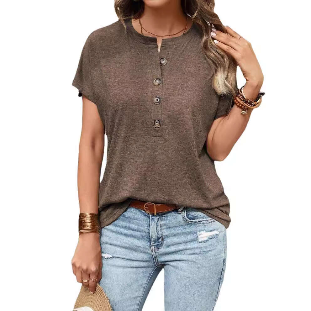 Spring Summer Foreign Trade Women's Clothing New Style European And American Top Solid Color Twisted Buckle Fashionable Short Sleeved T-Shirt For