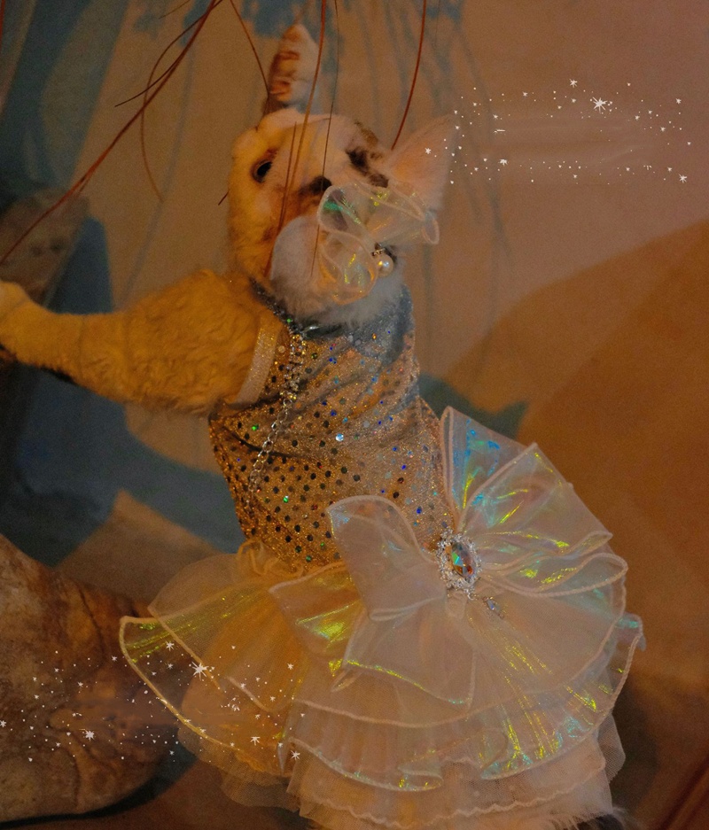 Pet Cat Dog Clothing with Shiny Large Diamond Bow, Summer Cat Princess Fashionable Chiffon Skirt, Pet Princess Bubble Dress, Suitable for Small and Me