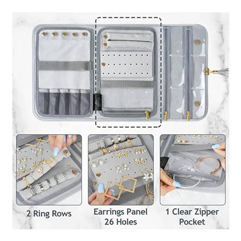 Designer fashion new folding travel portable storage multi-ring earrings jewelry bag