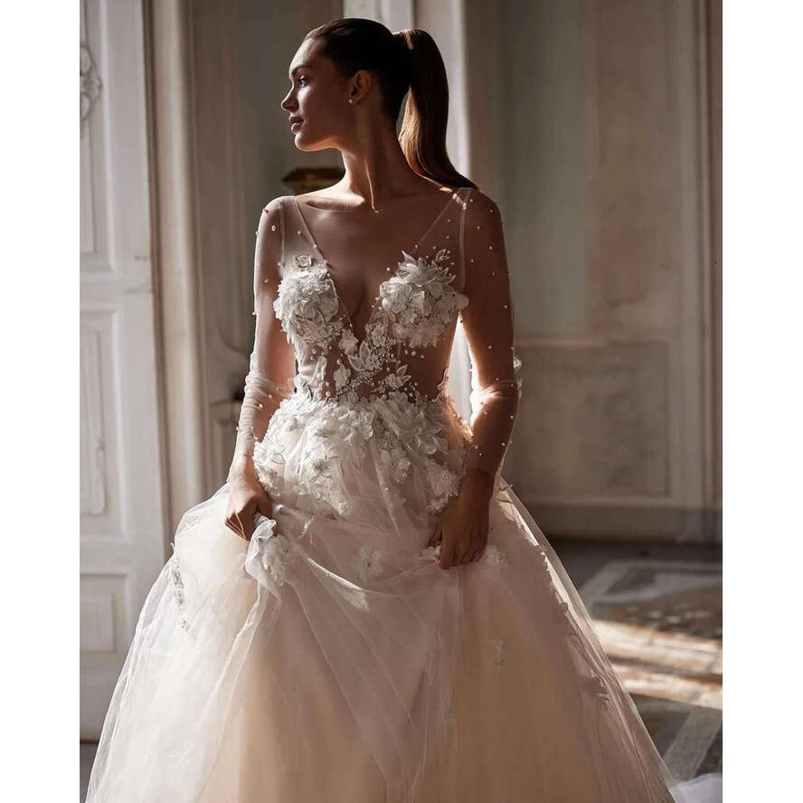 Lace Wedding Fancy D Ral Appliques Bridal Gowns A E Long Sleeve Backless Bride Dresses Custom Made Plus Size Resses Resses