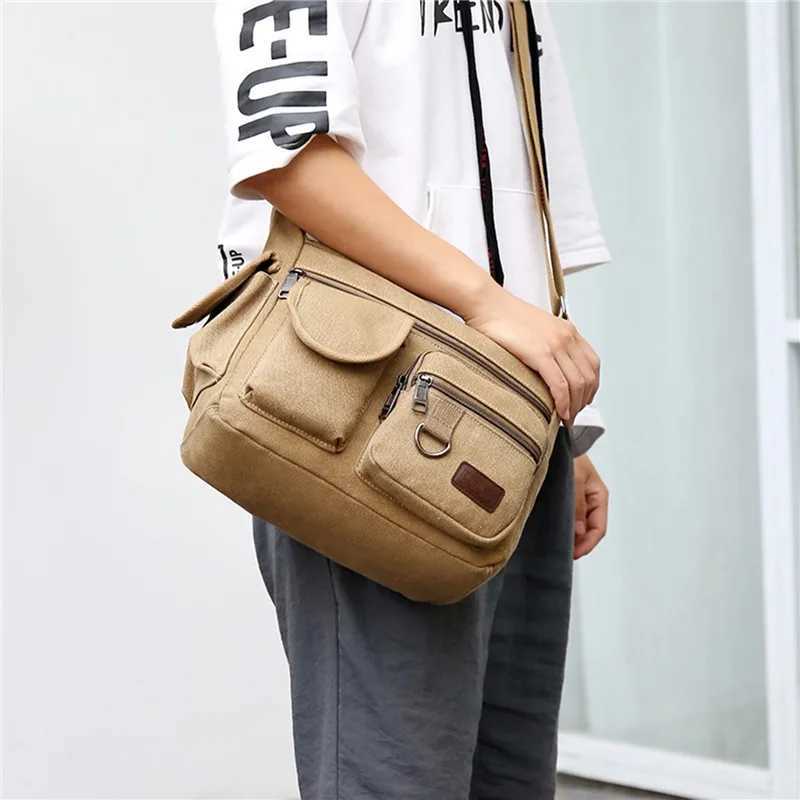 Mens canvas shoulder bag casual handbag travel mens cross body bag luxury messenger bag fashionable high-quality handbag Z250225