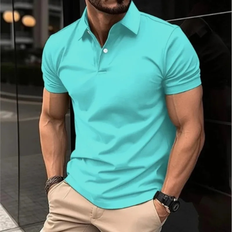 Mens Summer Casual Solid Color Button Short Sleeved T-shirt Polo Shirt With Purple Loose Collar Daily Versatile Shirt 250225