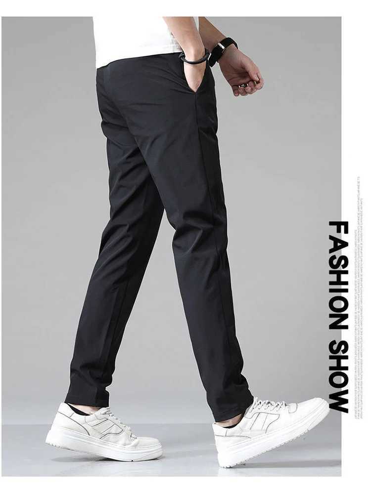 Summer thin mens casual pants with elastic waist and cropped cotton linen ice silk youth mens pants cropped pants trendy pan W250225